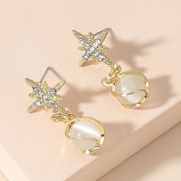Any 2/$20! Gold w/Crystal Star & Moonstone Drop Earrings - Picture 4 of 7